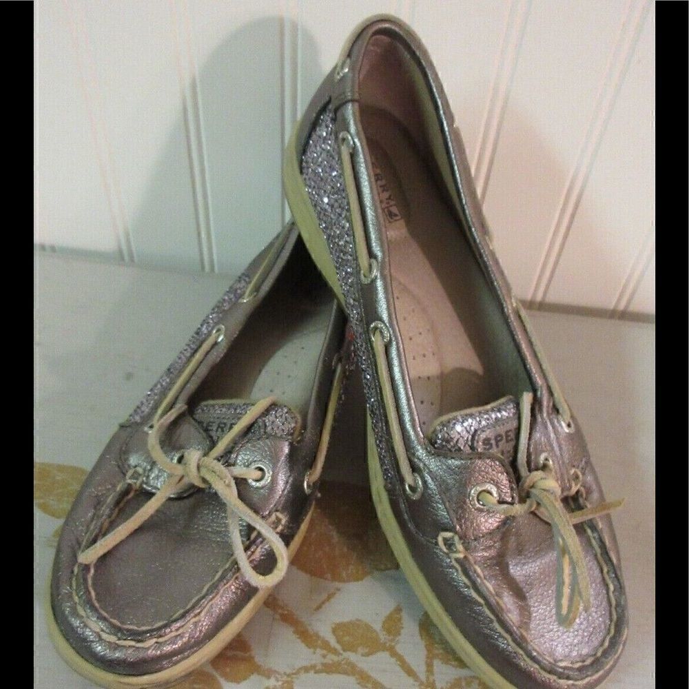 Sperry topsider silver with sparkles size 8.5